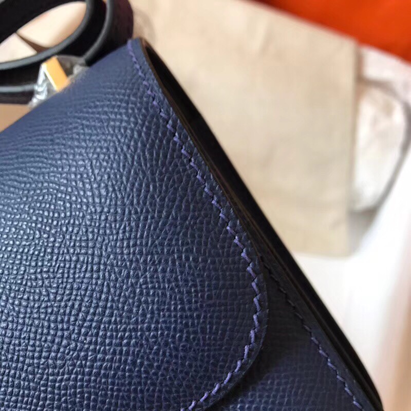 Hermes Constance 24cm Shoulder Bag In Deep Blue Epsom Leather